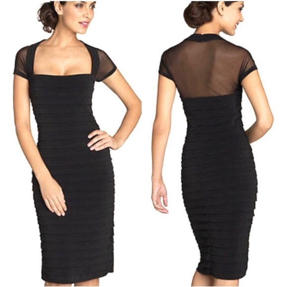 Maggy London Dresses & Skirts - NWT Maggy London Petite Black Bodycon Cocktail Dress Sheer Top
